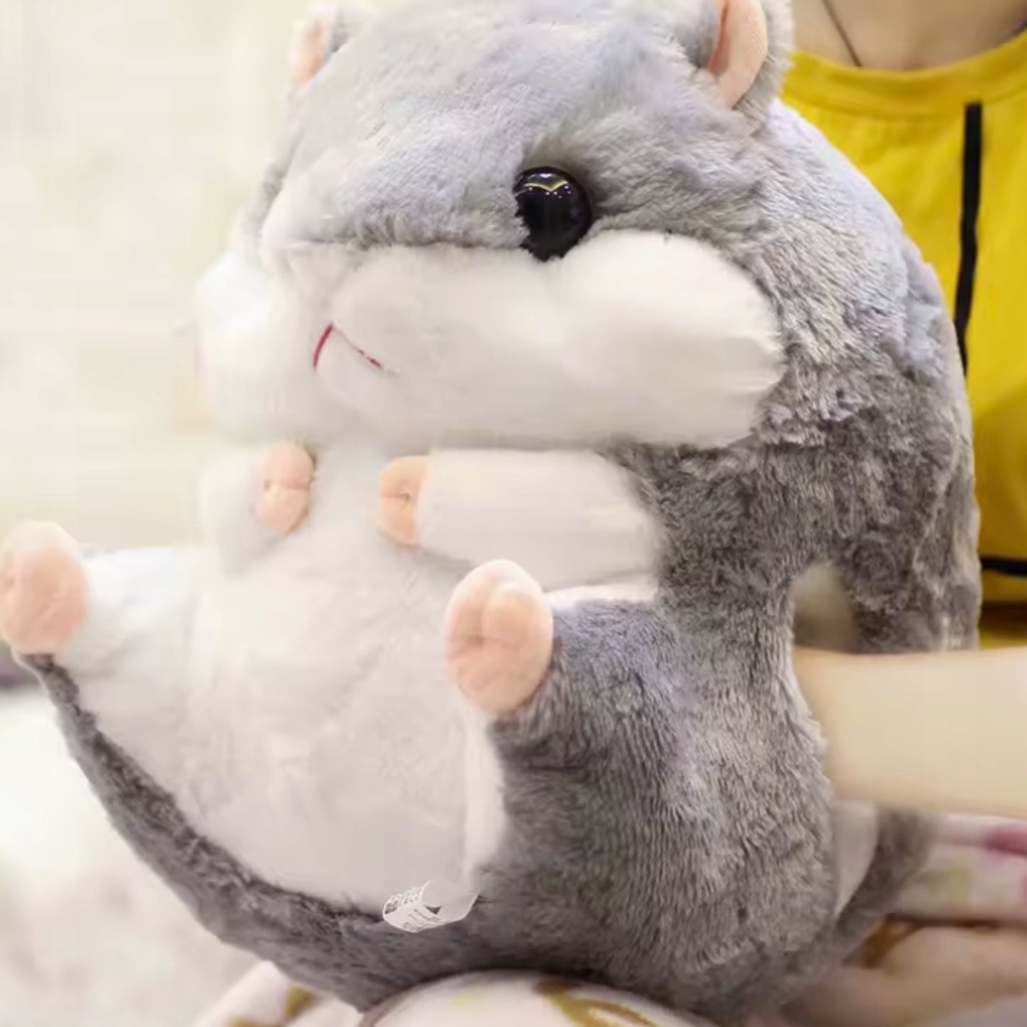 Rinkinys 3in1 Antklodė-Masiuotė Hamsteris Pilkas Minkštas Žaislas Pliušinis Pagalvėlė Antklodėlė 2in1