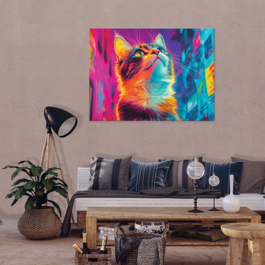 Abstraktus katės paveikslas ant drobės vaikų kambariui, 100 x 70 cm