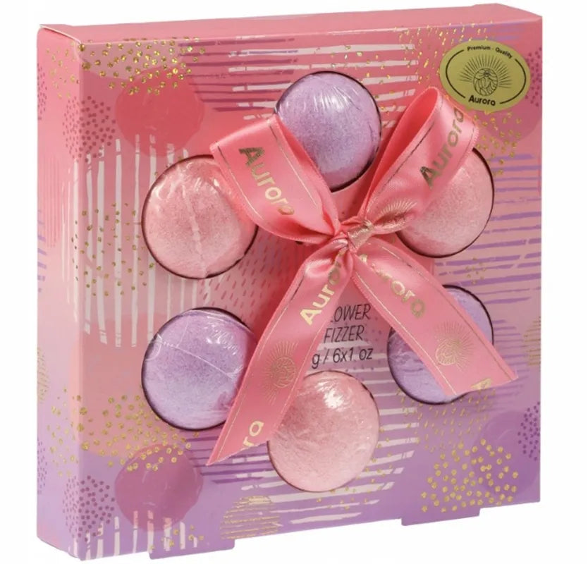 AURORA dovanų rinkinys, putojančios vonios bombos, lotoso žiedų aromatas, 6x30 g