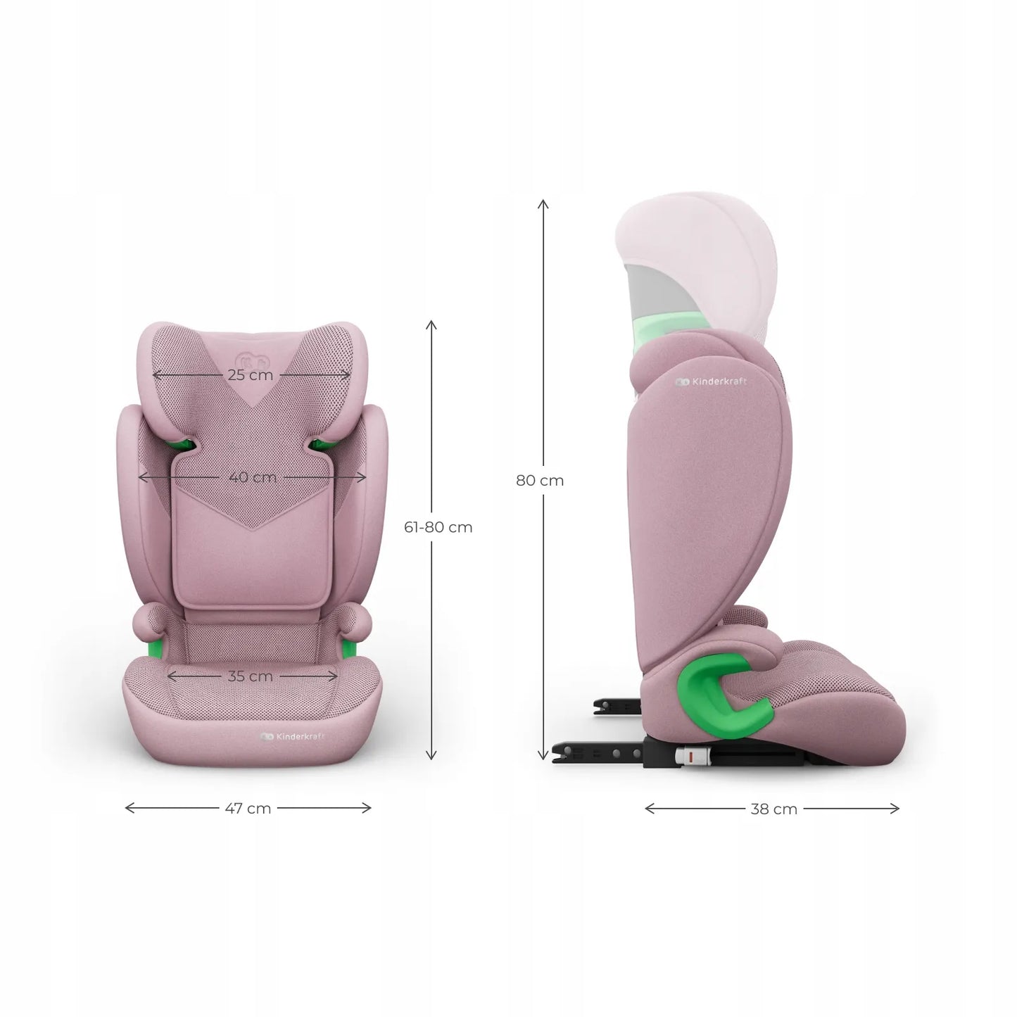 Automobilinė kėdutė Kinderkraft JUNIOR FIX 2 PLUS 100-150 cm su organizatoriumi, rožinė