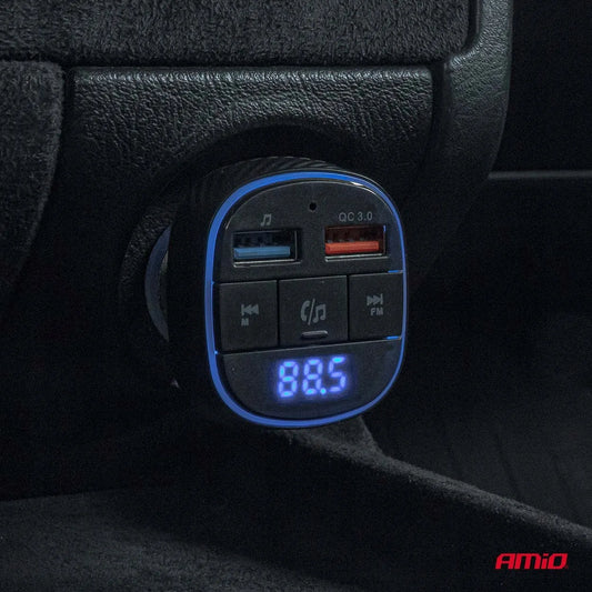 Automobilinis FM siųstuvas 2×USB-A 12V 24V AMIO-04648