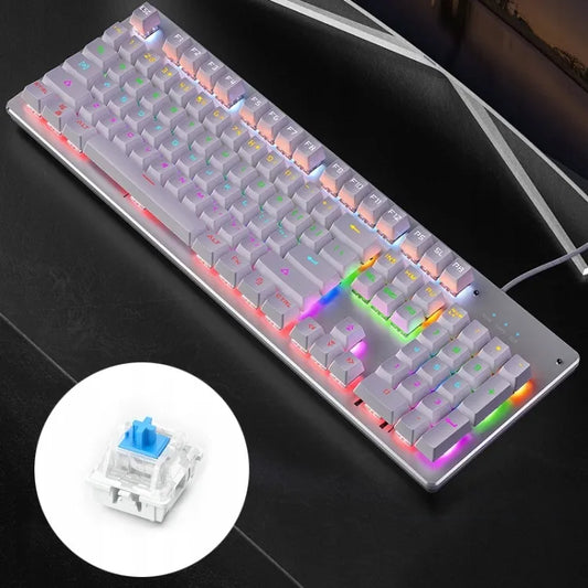 Balta mechaninė žaidimų klaviatūra „Yindiao CLASSIC“, RGB LED, „Outemu Blue“ jungikliai