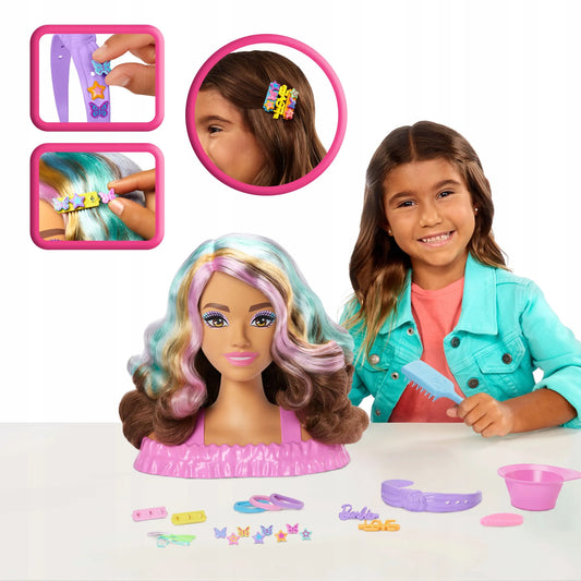 „Barbie“ šukuosenų kūrimo galva rudais plaukais, „Color Reveal“