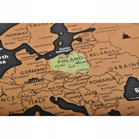 Dekoracinis pasaulio žemėlapis-nutrinamas sluoksnis tūbelėje su vėliavomis ir geografinėmis detalėmis