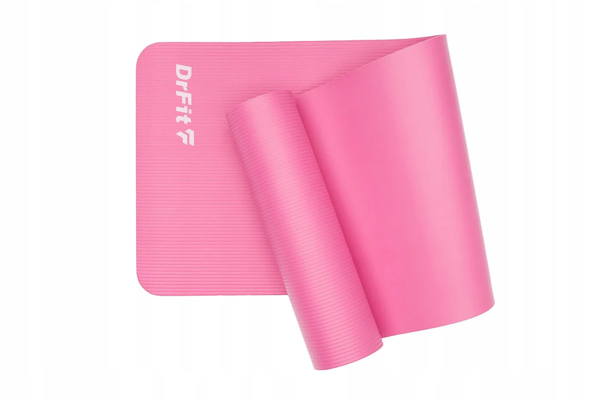 DrFit rožinis NBR jogos ir mankštos kilimėlis, 1 cm storio, su užvalkalu