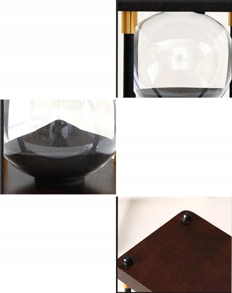 RETRO SMĖLIO LAIKRODIS STIKLINIS-MEDINIS DEKORACIJĄ 60 MINUČIŲ XXL 25x10cm JUODAS