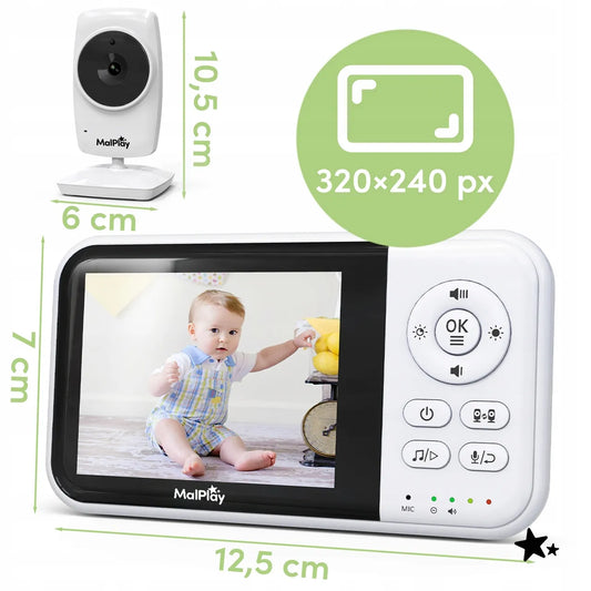 Elektroninė auklė su kamera, tiesioginiu stebėjimu, naktiniu režimu, VOX, priartinimu ir 3,2 colio LCD ekranu