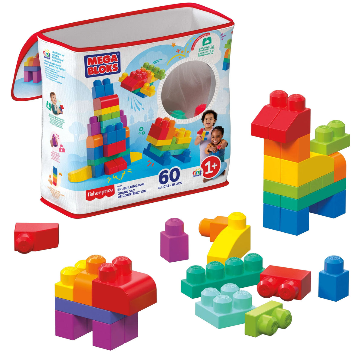 Fisher-Price MEGA BLOKS didelis ekologiškas krepšys su kaladėlėmis, 60 vnt., DCH55