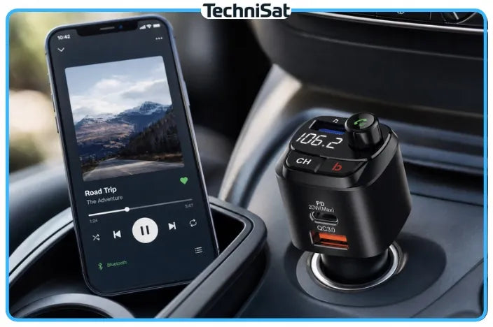 FM siųstuvas TechniSat DIGICAR 200 BT Bluetooth USB-C QC 3.0 12/24V