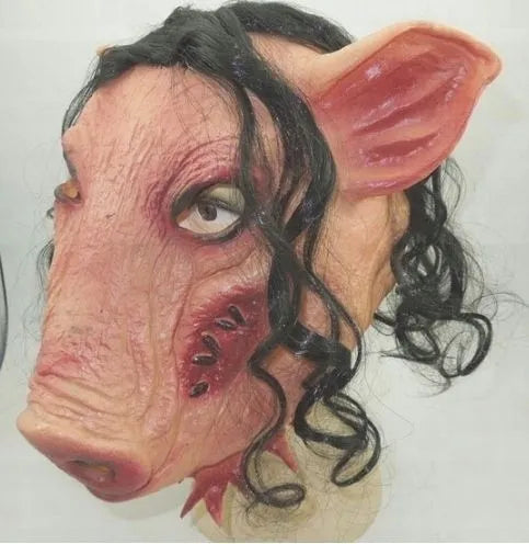 Helovino siaubo kaukė „Pjūklas“ – kiaulės galva, veido kostiumas cosplay persirengimui