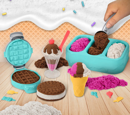 Kinetic Sand ledų gardumynų ledainė – kvapnus kinetinis smėlis, 3 spalvos