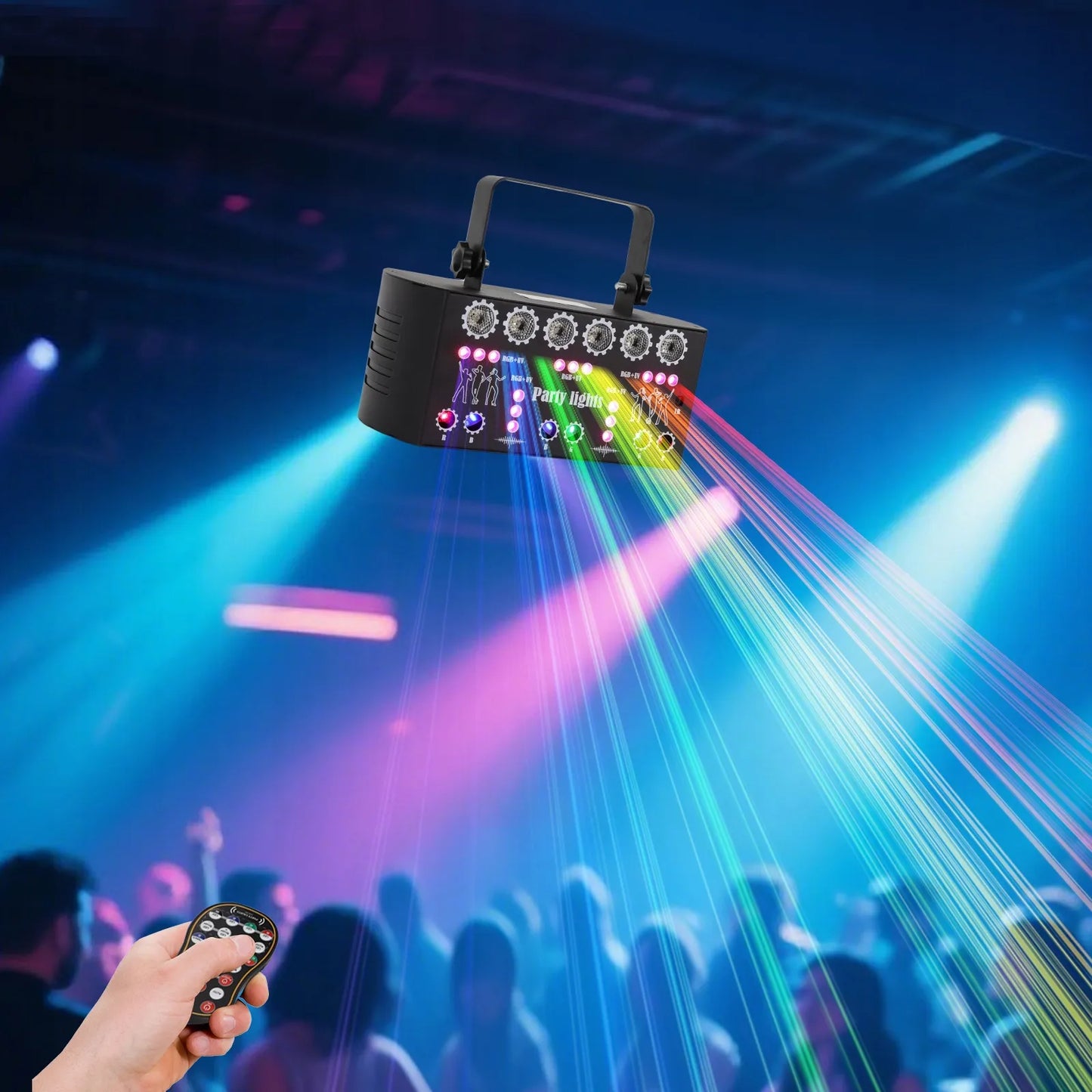 LED diskotekos šviesa su nuotolinio valdymo pulteliu, DJ vakarėlių lempa, 27 diodai