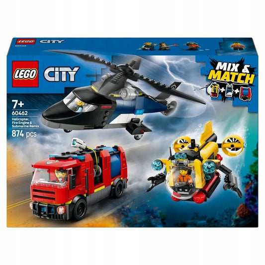 LEGO 60462 CITY Rinkinys su sraigtasparniu, gaisrinės automobiliu ir povandeniniu laivu