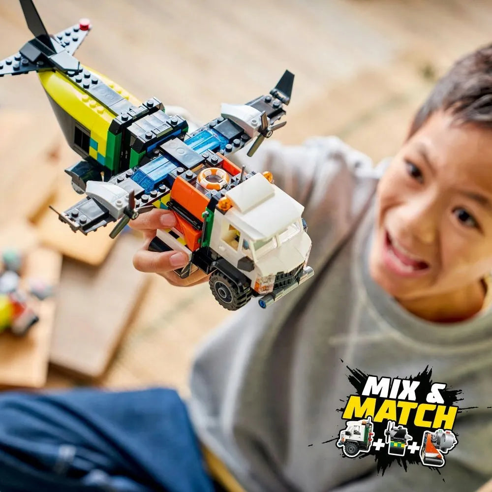 LEGO 60505 CITY Rinkinys su lėktuvu, techninės priežiūros sunkvežimiu ir oro pagalvės laivu