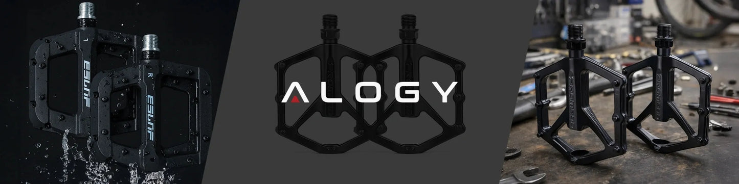 Lengvi aliumininiai platforminiai MTB ir turistinių dviračių pedalai Alogy RideForce, juodi
