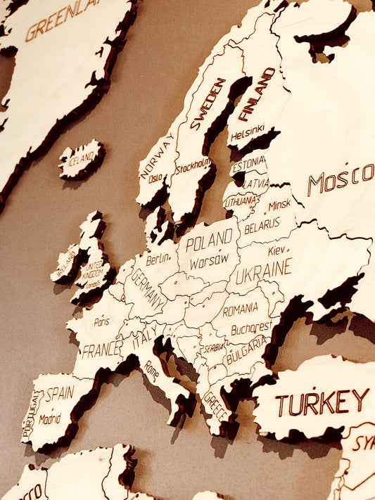 Medinis pasaulio žemėlapis L 83 × 55 cm, sienų dekoracija Wooden.City
