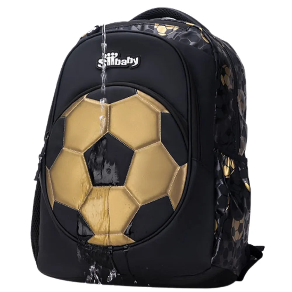 Mokyklinė kuprinė berniukui „Auksinis futbolo kamuolys“, talpinanti A4 formatą, lengva, skirta 1–3 klasėms
