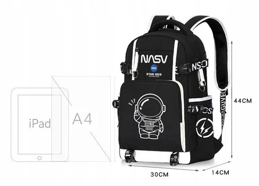 MOKYKLINIS rinkinys: šviečianti atspindinti NASA kuprinė, penalas ir raktų pakabukas (D083)
