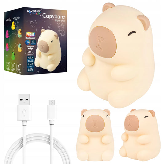 Naktinė lemputė vaikams kapibara minkšta spalvota RGBWW LED USB silikoninė