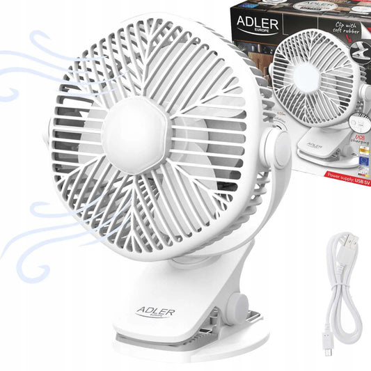 Nešiojamas mini stalinis ventiliatorius Adler su LED lempute ir spaustuku