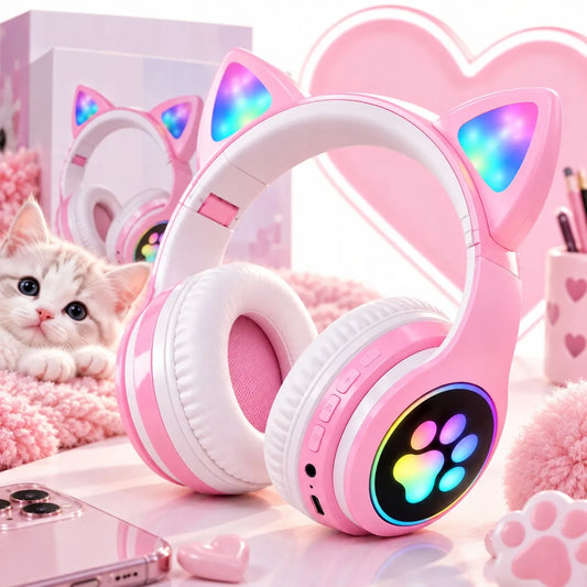 ONIKUMA belaidės ausinės Bluetooth 5.0 su LED katės ausimis, violetinės, vaikams