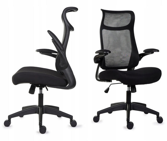 Patogi juoda biuro kėdė Giosedio FHX004 reguliuojami porankiai ergonomiška