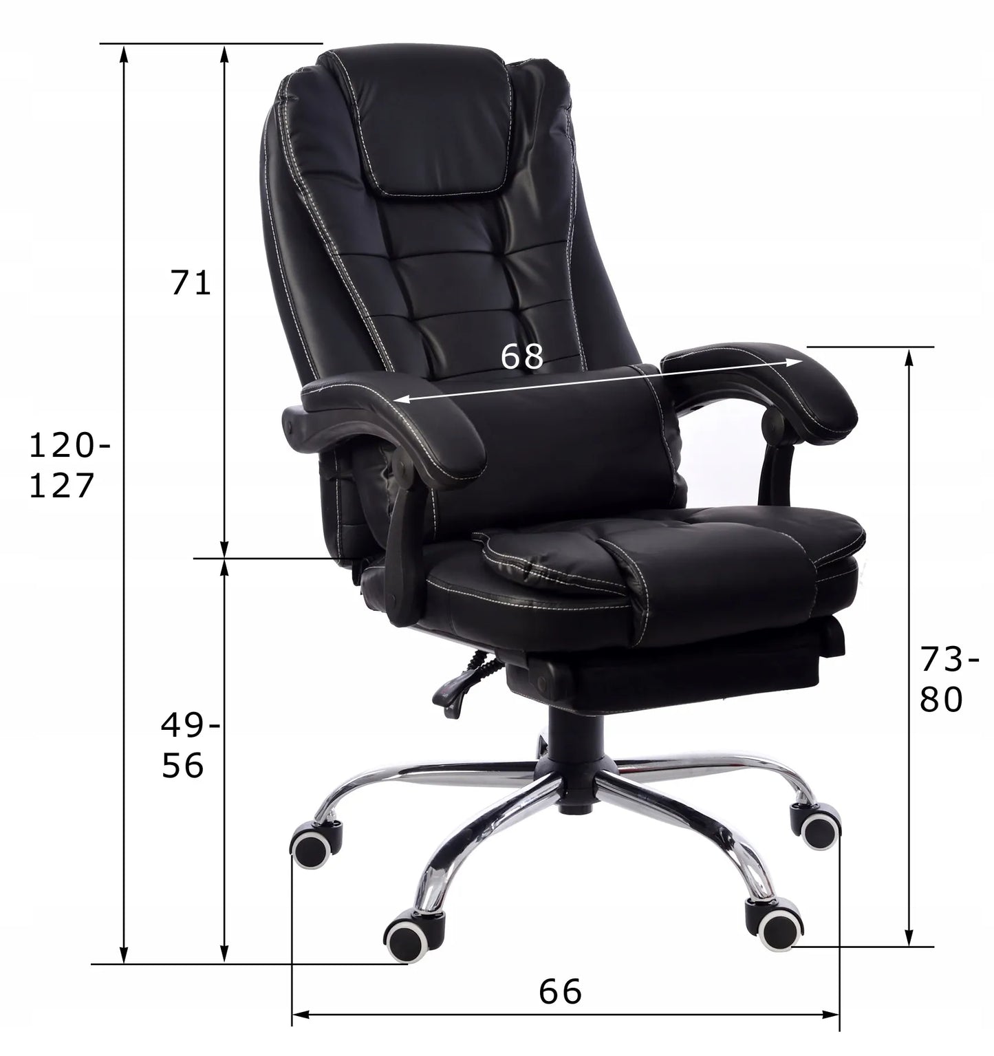 Reguliuojama biuro kėdė JUODA + kojų atrama + pagalvė GIOSEDIO (baltos siūlės)