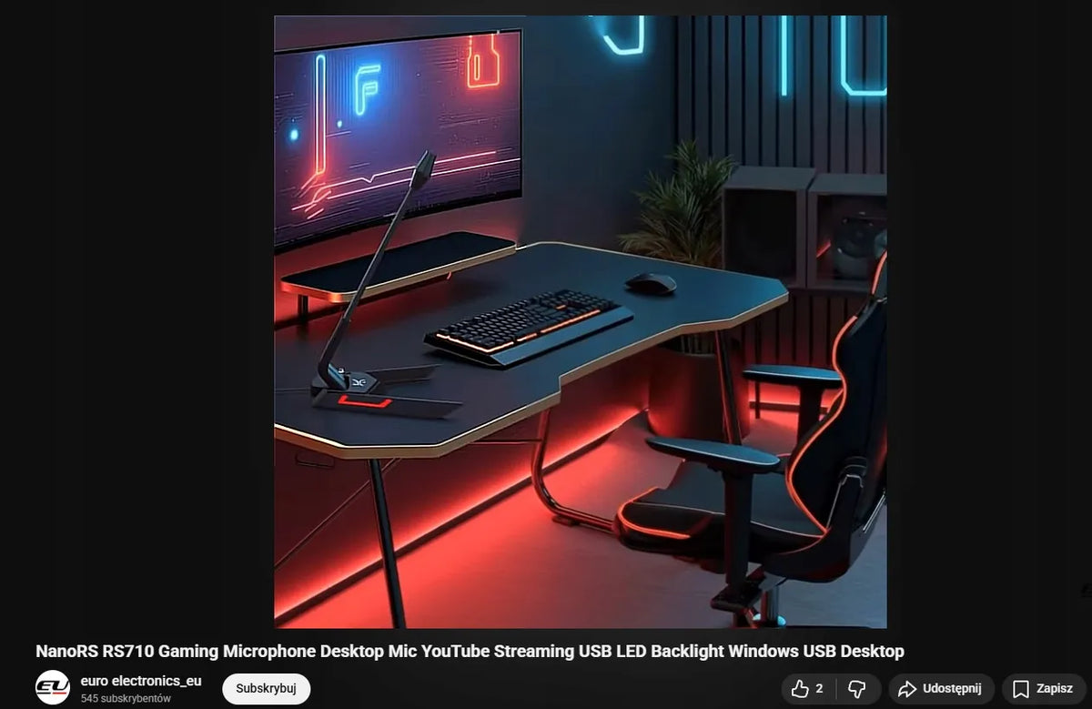 Reguliuojamas USB žaidimų mikrofonas su LED apšvietimu „NanoRS RS710“ transliacijoms