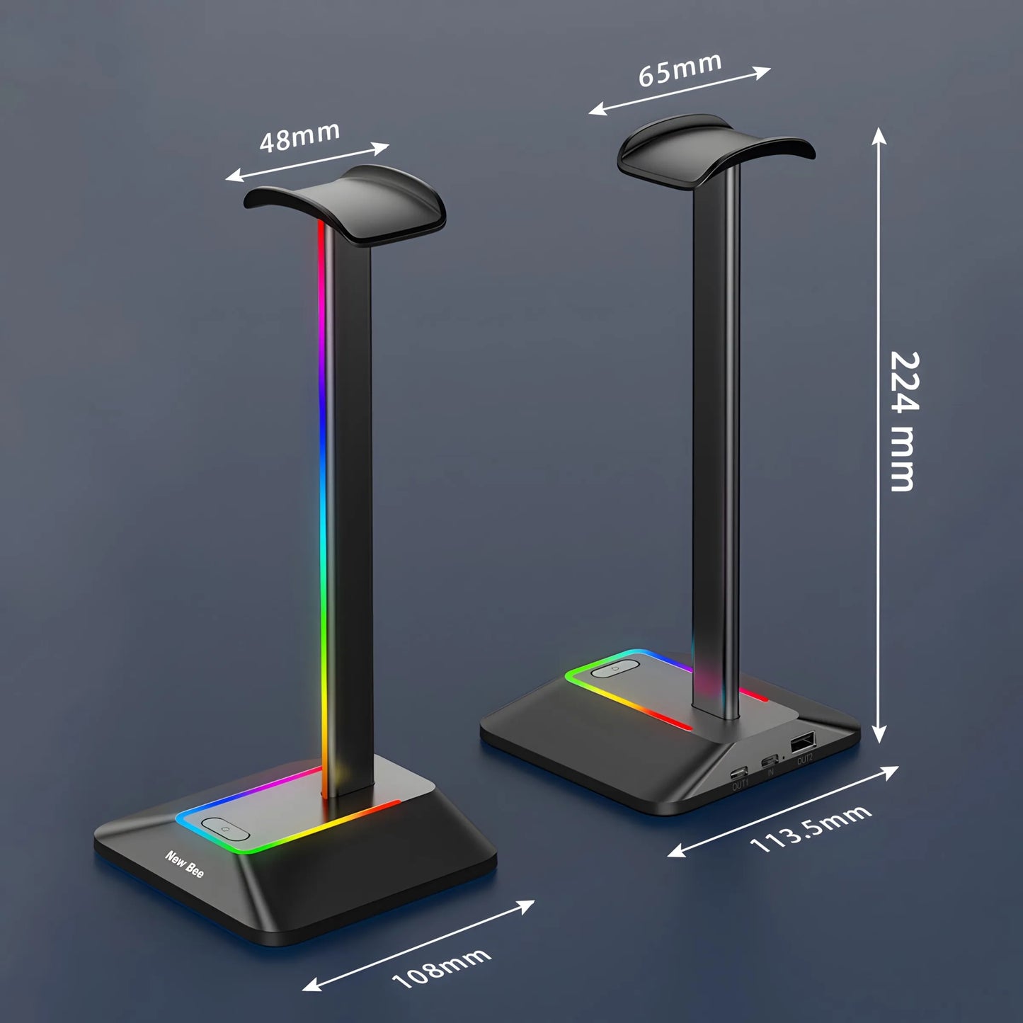 RETOO ausinių stovas, žaidimų laikiklis su RGB LED apšvietimu ir USB šakotuvu