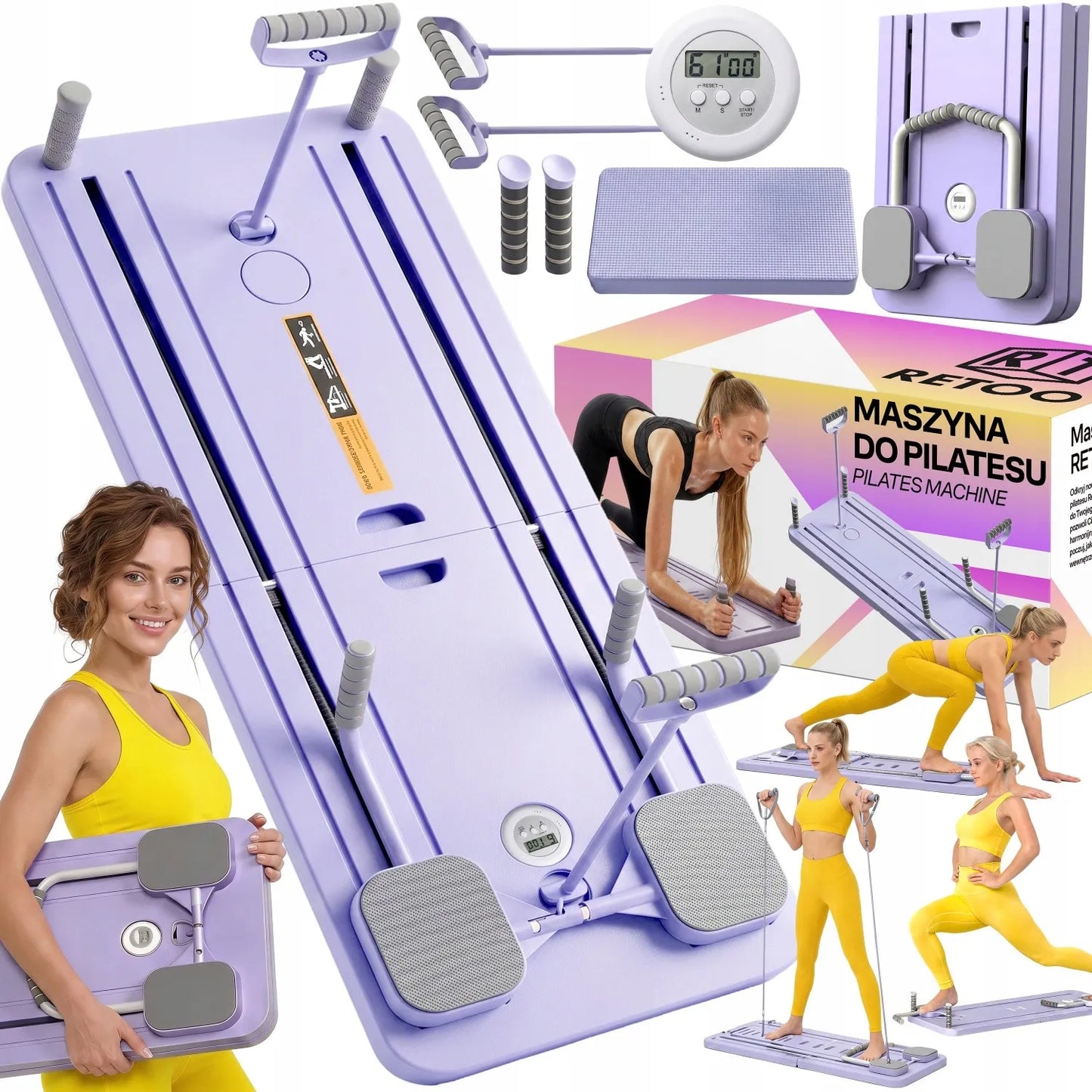 RETOO Pilates treniruočių lenta 12 viename, daugiafunkcis Pilates rinkinys