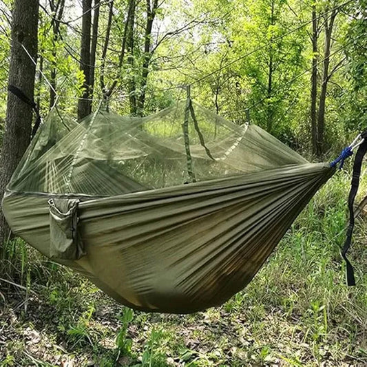 Sodo hamakas su tinkleliu nuo uodų išgyvenimui ir turistiniams žygiams iki 100 kg