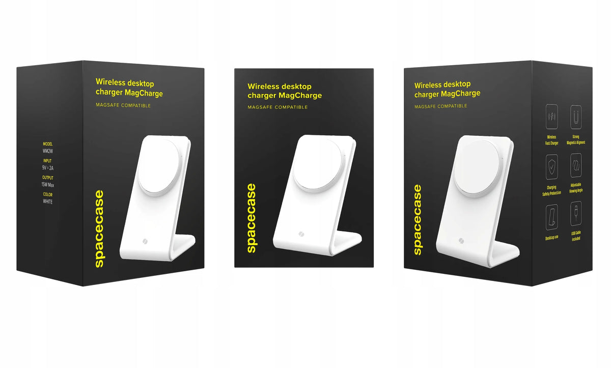 „Spacecase MagCharge WM2W“ belaidis „MagSafe“ įkroviklis, baltas, skirtas „iPhone“ ir „AirPods“
