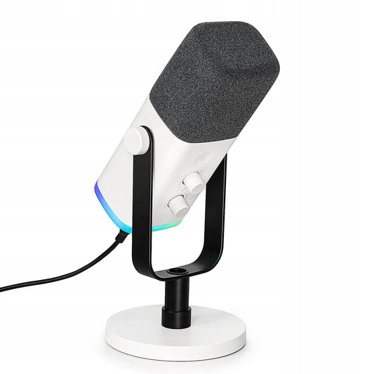 Studijinis dinaminis mikrofonas Fifine AM8 RGB, XLR / USB, baltas