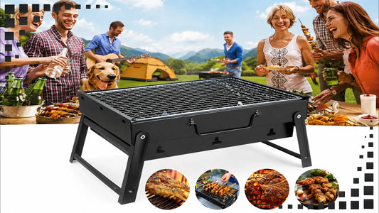 Sudedamas anglinis sodo ir kelioninis grilis, nešiojamas kaip lagaminas, BBQ
