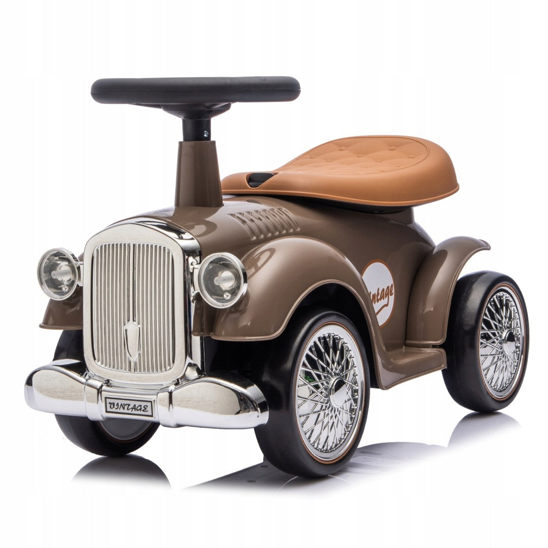 Vaikiškas paspirtukas lenktyninis automobilis Retro vaikštynė stumdukas rudas