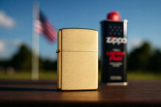 ZIPPO rinkinys: „BRASS BRUSHED“ žiebtuvėlis + 125 ml benzino