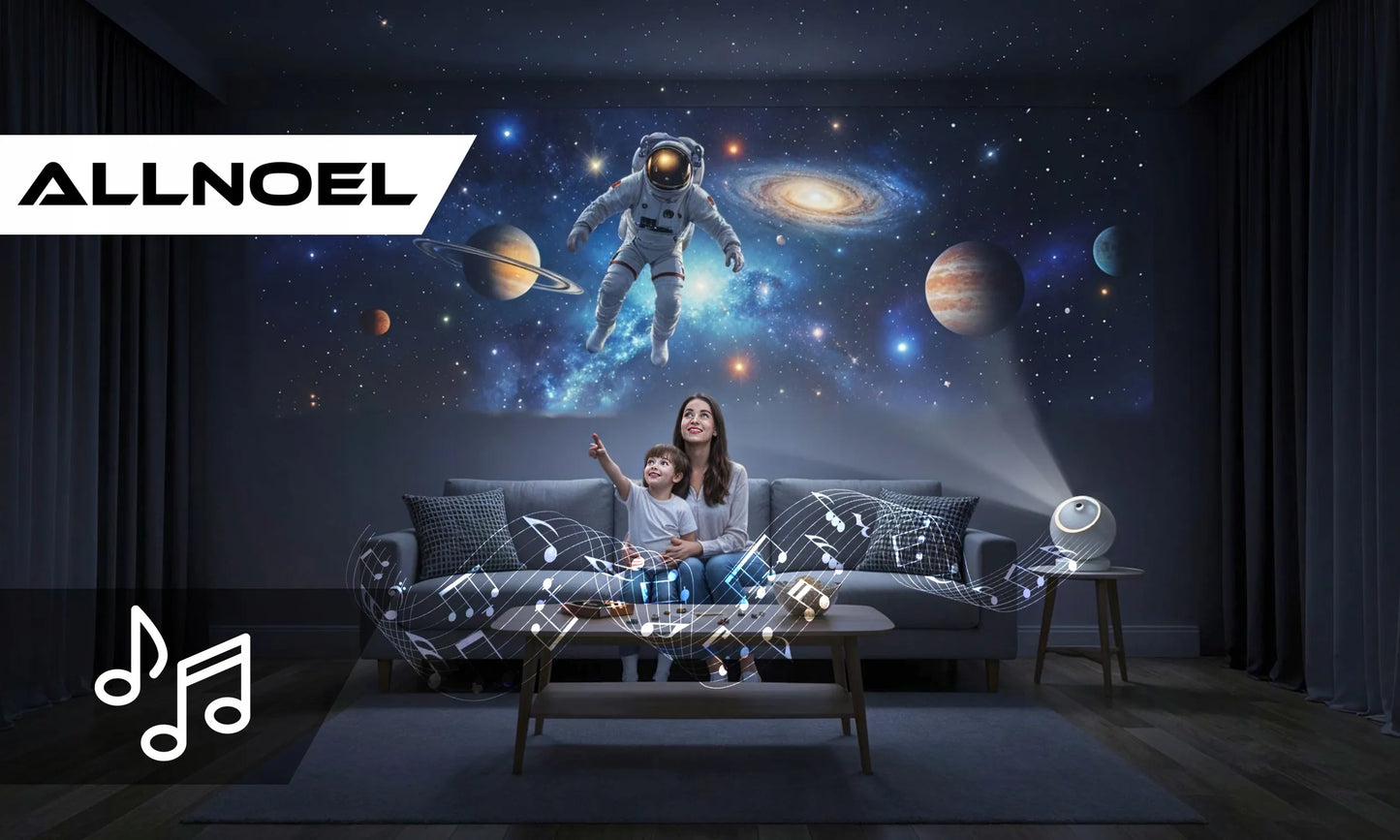 Žvaigždžių projektorius planetariumas su akumuliatoriumi ir Bluetooth garsiakalbiu