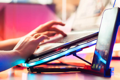 Aušinimo stovas nešiojamam kompiuteriui, reguliuojamas 9-17", LED RGB, 2x USB