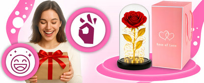 AMŽINA RAUDONA RAUDONA ROŽĖ STIKLINĖJE, ŠVIEČIANTI LED, DOVANA Valentino dienai, Moters dienai