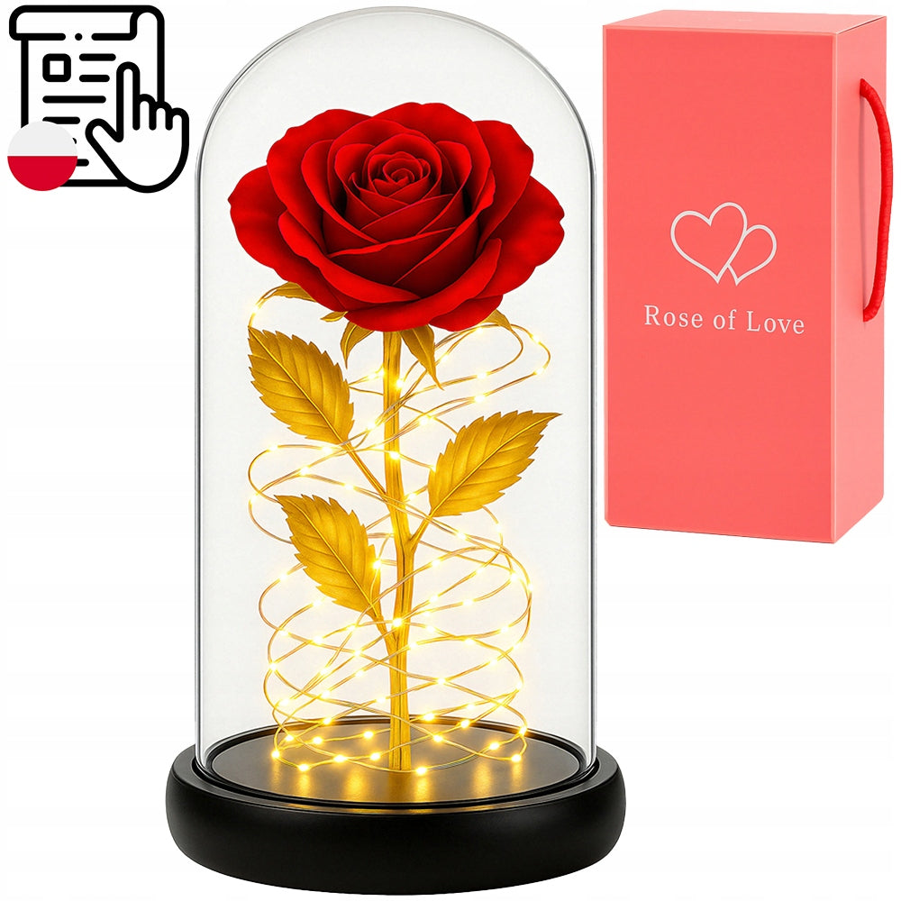AMŽINA RAUDONA RAUDONA ROŽĖ STIKLINĖJE, ŠVIEČIANTI LED, DOVANA Valentino dienai, Moters dienai