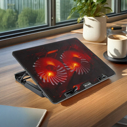 Nešiojamojo kompiuterio aušinimo stovas 12-17 colių, USB, LED, raudonas, 2 ventiliatoriai