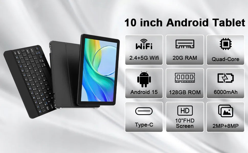 10.1 colio planšetinis kompiuteris Android 15 IPS 4GB/128GB + klaviatūra, pelė, dėklas, rašiklis Valiron