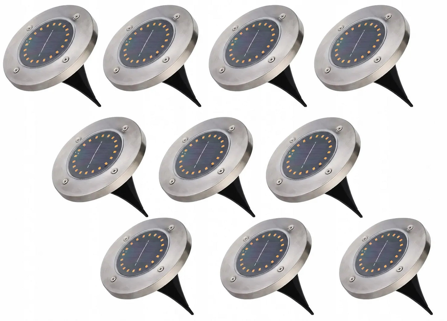 10x saulės energija varomuose LED sodo šviestuvų diskai, 16 LED, įsmeigiami dekoratyviniai stulpeliai