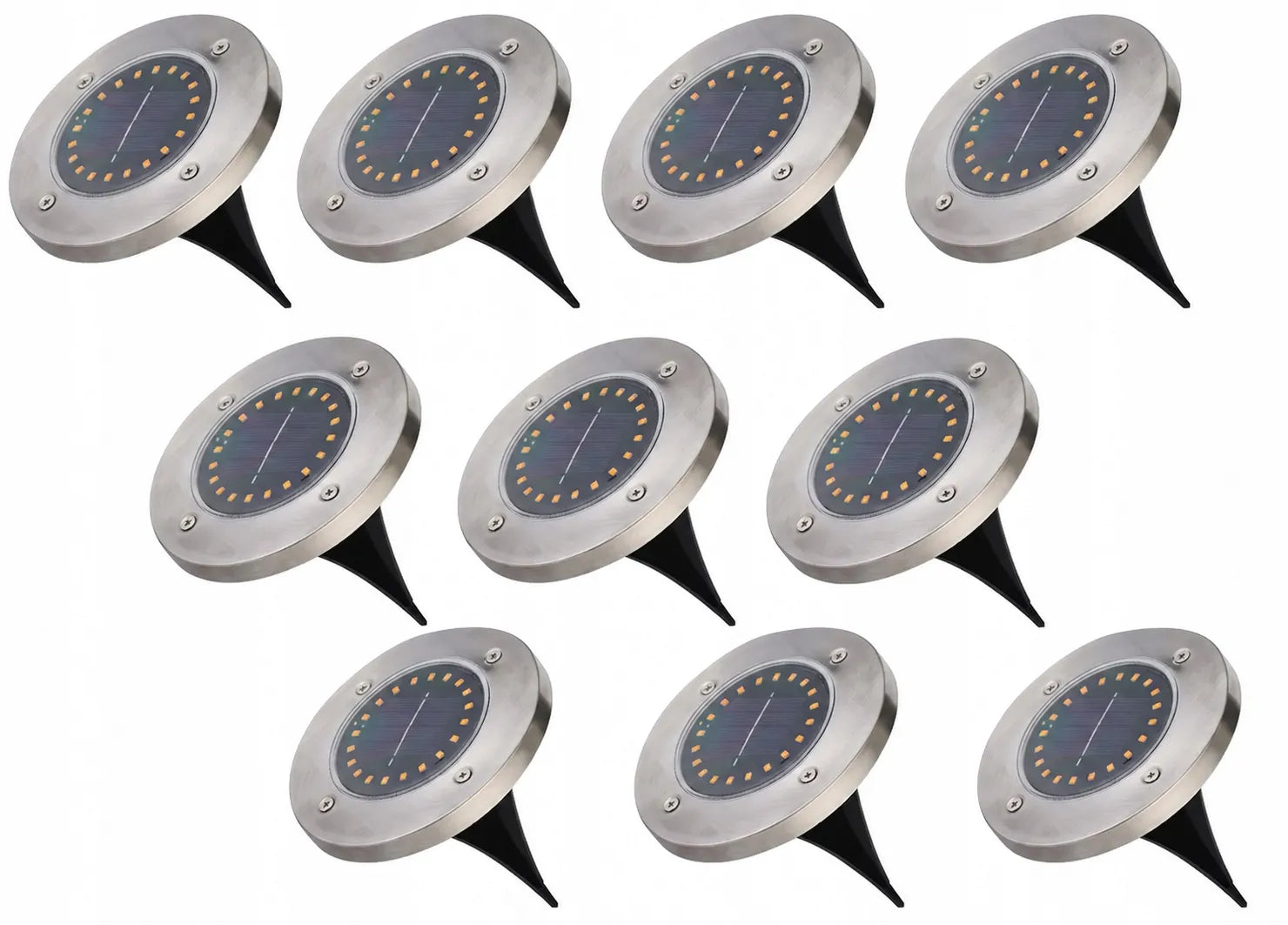 10x saulės energija varomuose LED sodo šviestuvų diskai, 16 LED, įsmeigiami dekoratyviniai stulpeliai