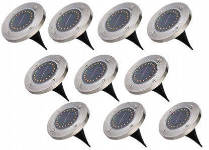 10x saulės energija varomuose LED sodo šviestuvų diskai, 16 LED, įsmeigiami dekoratyviniai stulpeliai