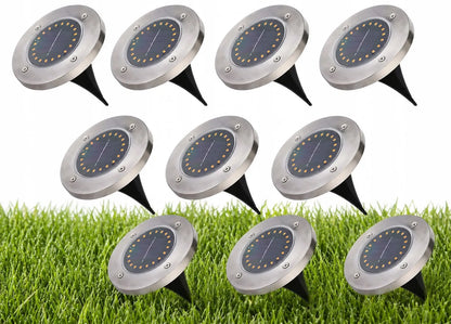 10x saulės energija varomuose LED sodo šviestuvų diskai, 16 LED, įsmeigiami dekoratyviniai stulpeliai