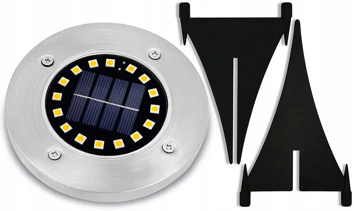 10x saulės energija varomuose LED sodo šviestuvų diskai, 16 LED, įsmeigiami dekoratyviniai stulpeliai