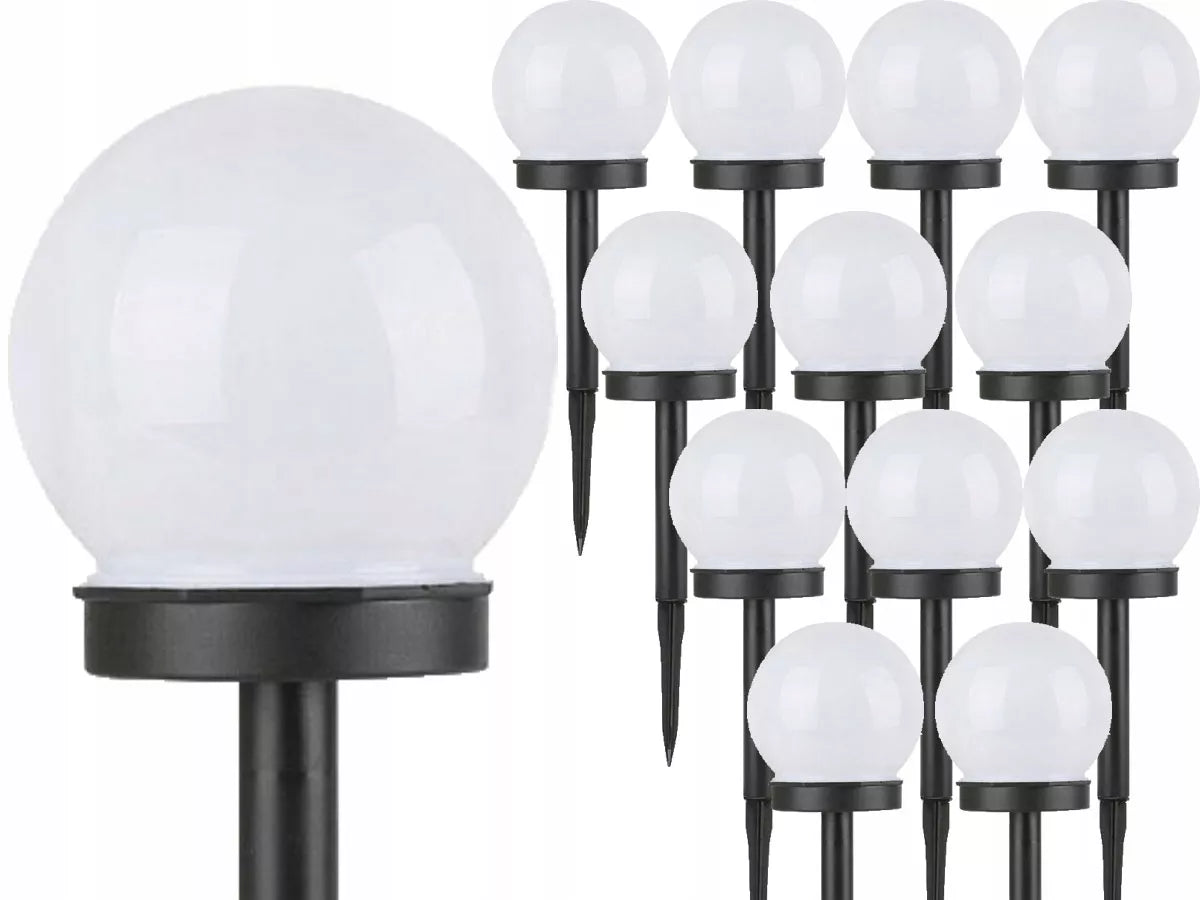 12 vnt. saulės energija varomų LED sodo šviestuvų, rutulio formos, smaigomi 10 cm, dekoratyviniai
