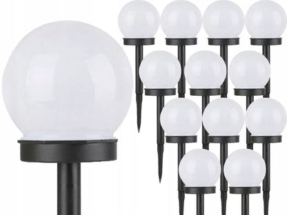 12 vnt. saulės energija varomų LED sodo šviestuvų, rutulio formos, smaigomi 10 cm, dekoratyviniai