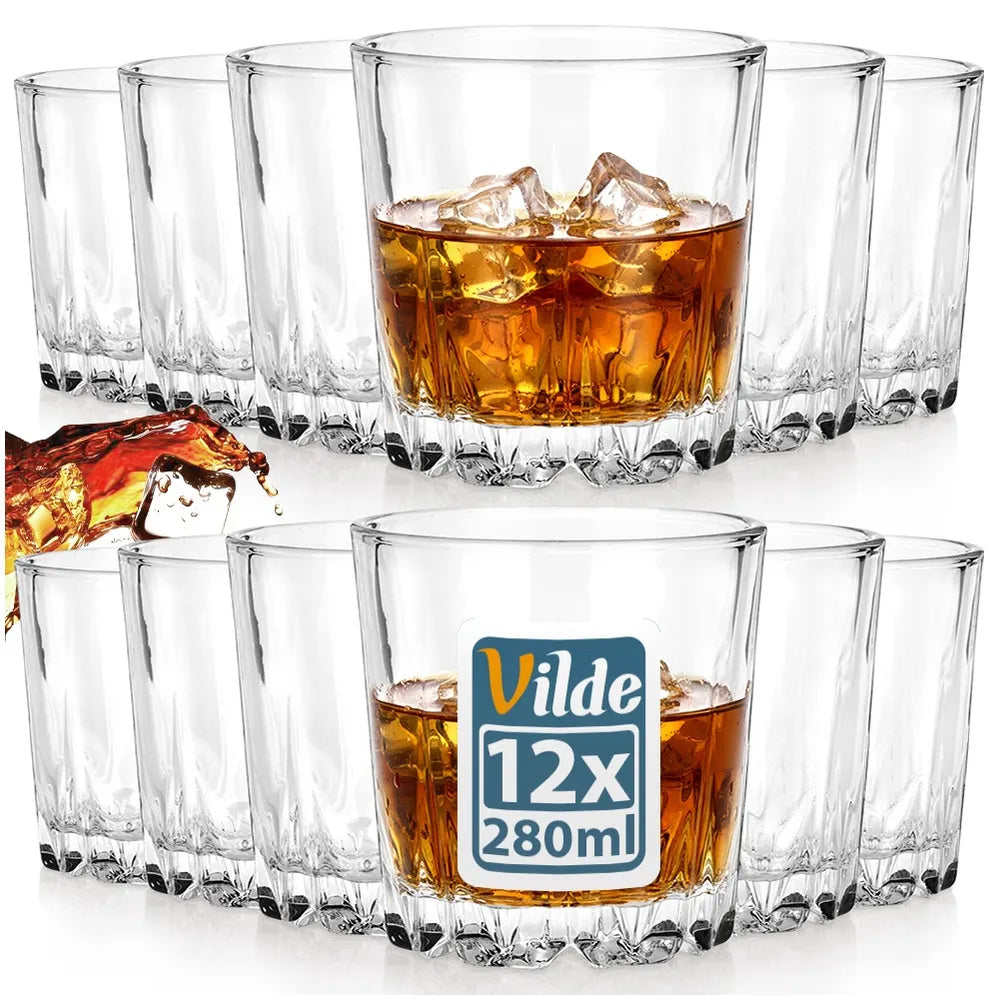 12 vnt. Vilde stiklinės viskiui, gėrimams ir kokteiliams, 280 ml rinkinys